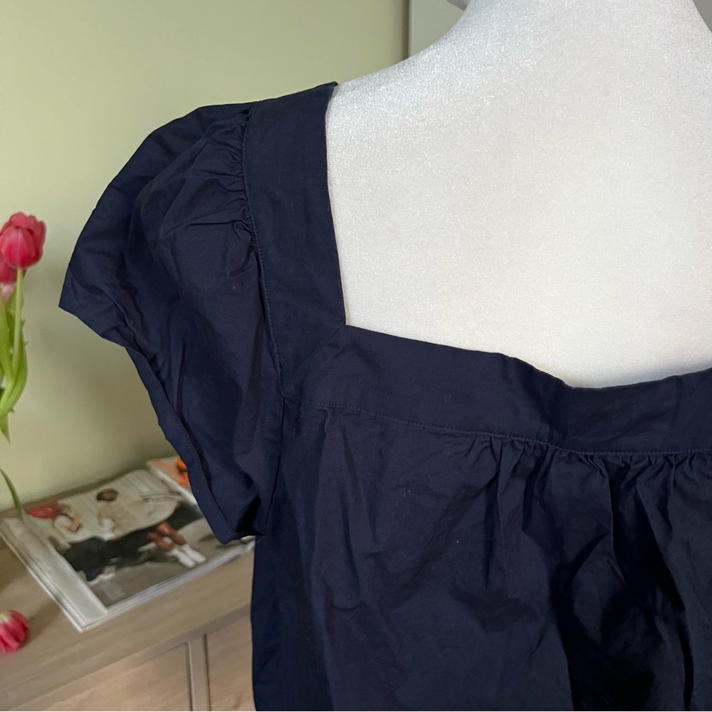 J CREW Navy Blue 100% Cotton Square-Neck Button Puff Cap Sleeve Poplin Blouse XL - Picture 6 of 16